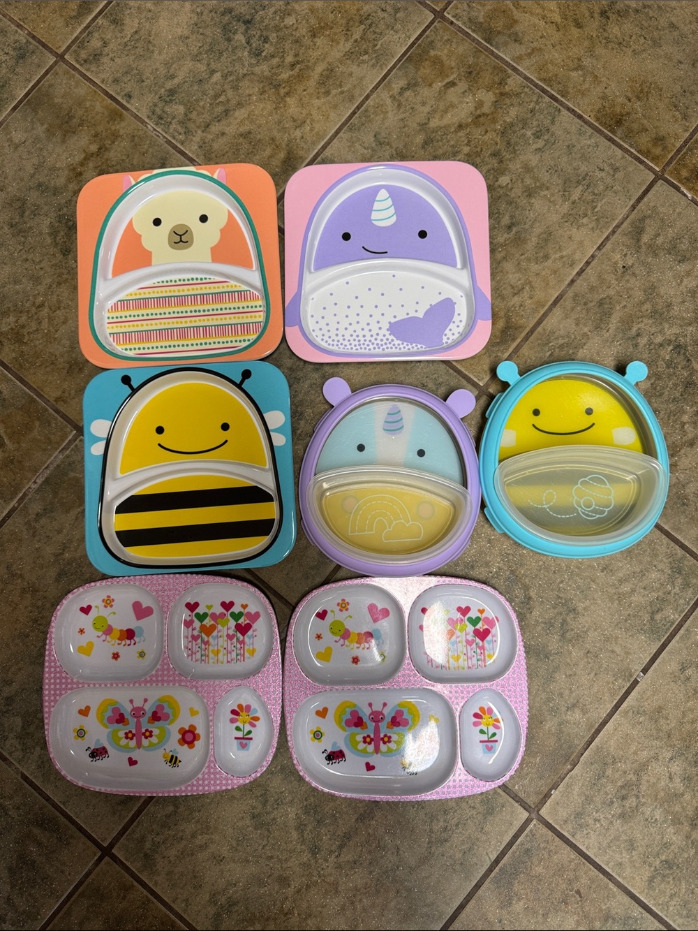 Skip Hop Colorful Kids Divided Snack Plates - Orange, Purple, Yellow, Blue, Pink